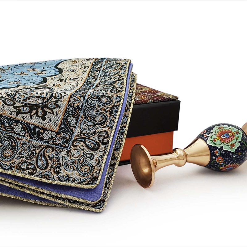 Copper vase and Termeh tablecloth set in a luxurious Termeh-covered hard box