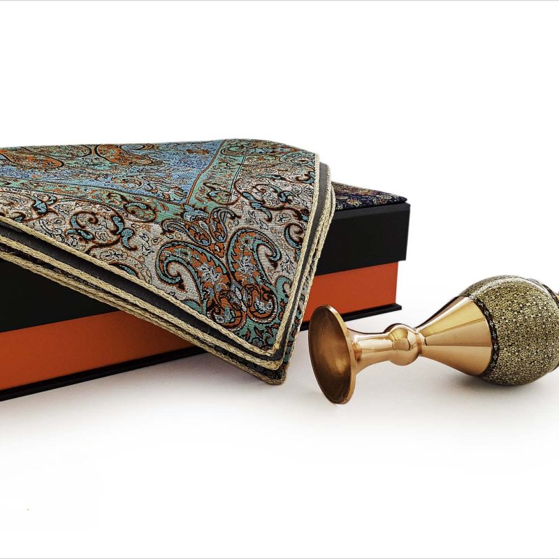 Khatam vase and Termeh tablecloth set in an elegant Termeh-covered gift box